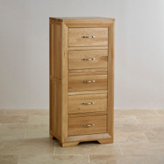 Chamfer Natural Solid Oak 5 Drawers Tallboy