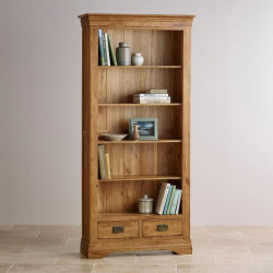 French Rustic Solid Oak Tall Bookcase