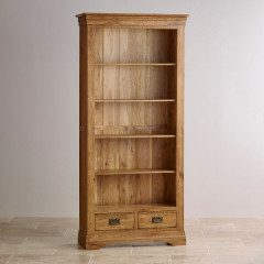 French Rustic Solid Oak Tall Bookcase