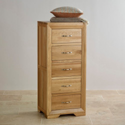 Chamfer Natural Solid Oak 5 Drawers Tallboy